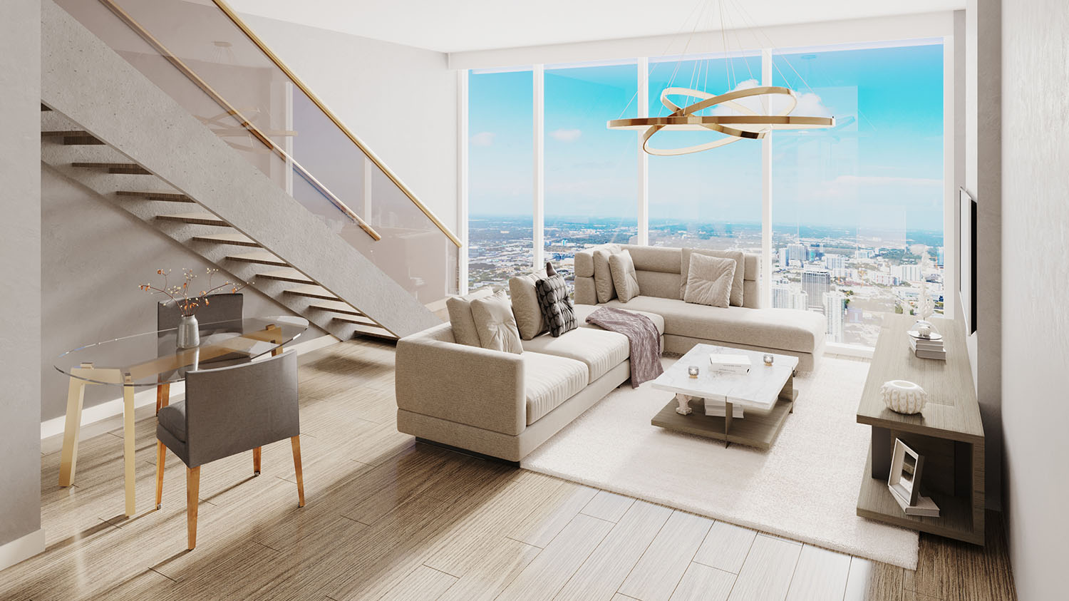 One-bedroom loft living room, developer rendering