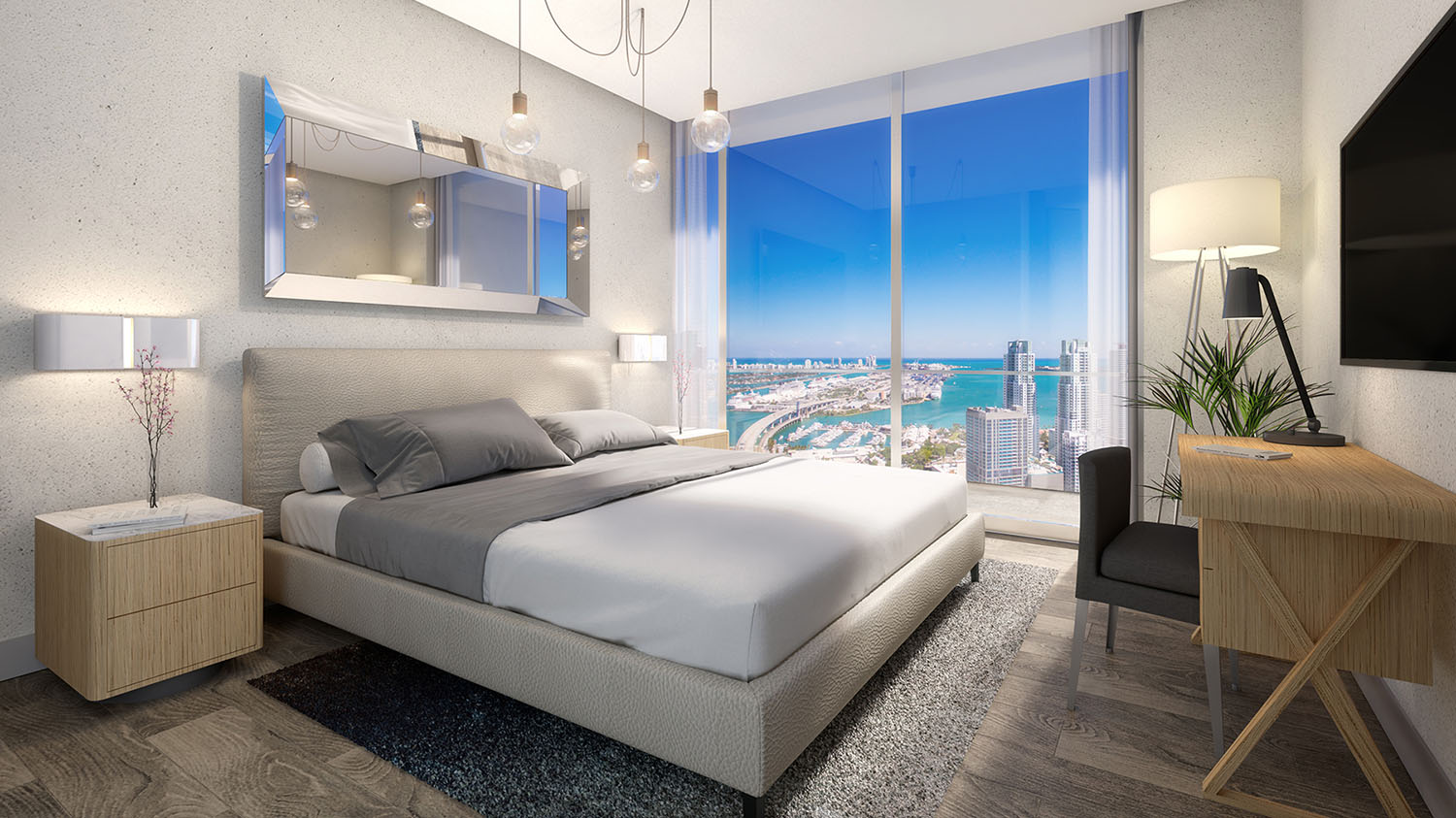 Condo-hotel bedroom, developer rendering