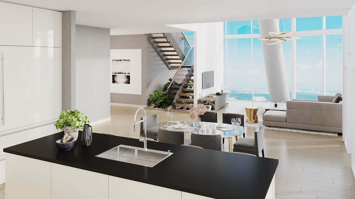 Three-bedroom loft kitchen, developer rendering